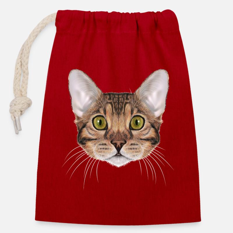 Bengal cat - Closable cotton gift bag (14x20cm) - red