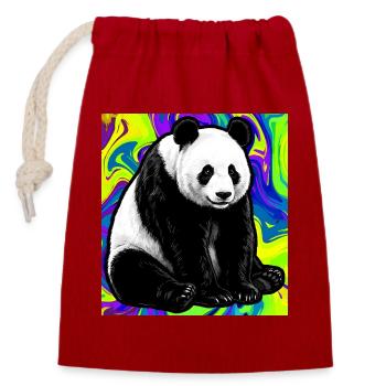 Panda - Verschließbarer Geschenkbeutel aus Baumwolle (14x20cm) - Rot - Vorne