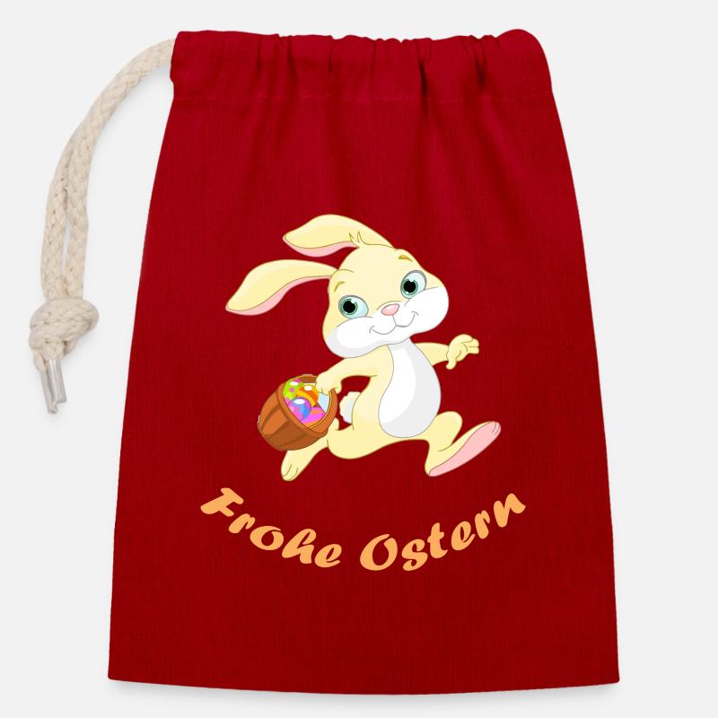 Pâques - Sac cadeau en coton avec cordon (14 x 20 cm) - rouge
