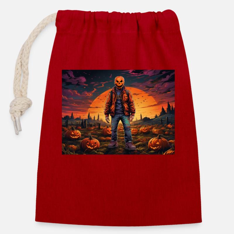 Helloween - Closable cotton gift bag (14x20cm) - red