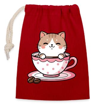 Chat Douillet dans une tasse rose - Sac cadeau en coton avec cordon (14 x 20 cm) - rouge - Devant