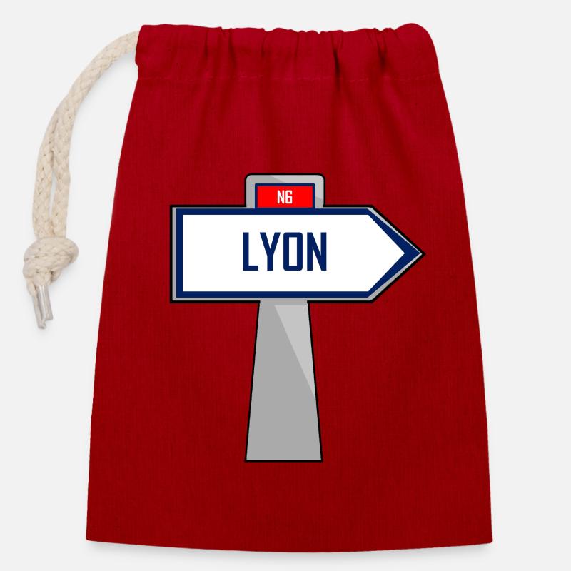 Lyon Direction - Sac cadeau en coton avec cordon (14 x 20 cm) - rouge