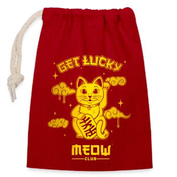 Lucky Cat - Sac cadeau en coton avec cordon (14 x 20 cm) - rouge - Devant