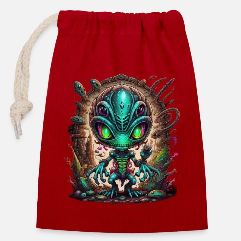 Garçon extraterrestre - Sac cadeau en coton avec cordon (14 x 20 cm) - rouge
