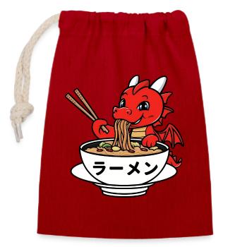 Niedlicher Drache genießt japanische Ramen - Verschließbarer Geschenkbeutel aus Baumwolle (14x20cm) - Rot - Vorne