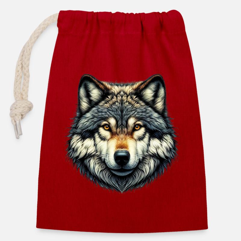 Wolf - Verschließbarer Geschenkbeutel aus Baumwolle (14x20cm) - Rot