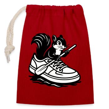 Squirrel in sneakers! - Closable cotton gift bag (14x20cm) - red - Front
