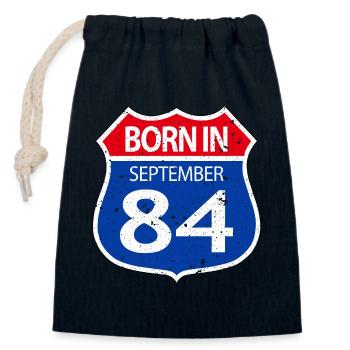 Born_in_September_84 - Sac cadeau en coton avec cordon (14 x 20 cm) - bleu marine - Devant