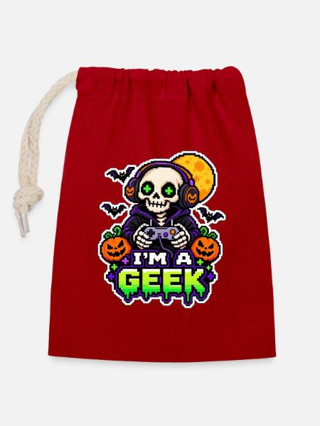Ich bin ein Halloween-Nerd - Verschließbarer Geschenkbeutel aus Baumwolle (14x20cm) - Rot