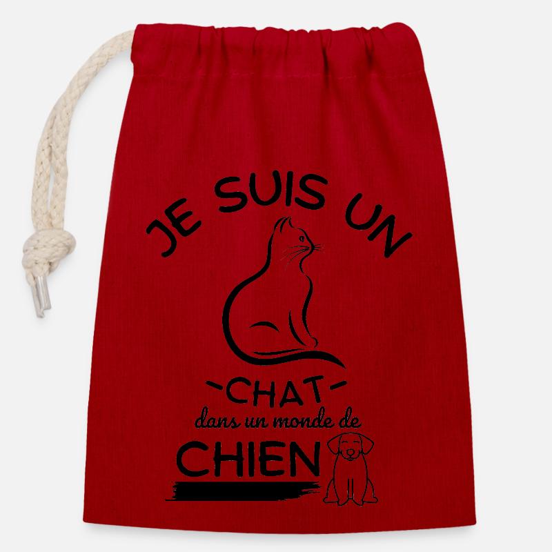 Je suis un chat dans un monde de chien - Sac cadeau en coton avec cordon (14 x 20 cm) - rouge