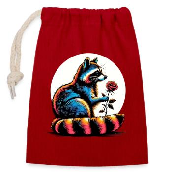Raton laveur - Sac cadeau en coton avec cordon (14 x 20 cm) - rouge - Devant