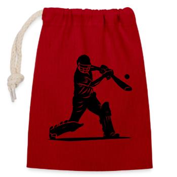 Cricket Player Silhouette - Closable cotton gift bag (14x20cm) - red - Front