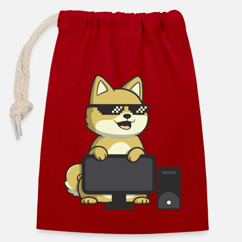 Magic Degen - Ordinateur - Sac cadeau en coton avec cordon (14 x 20 cm) - rouge