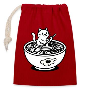 Cute Noudle Soup Cat - Closable cotton gift bag (14x20cm) - red - Front