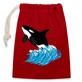 Orca-Druck - Verschließbarer Geschenkbeutel aus Baumwolle (14x20cm) - Rot - Vorne