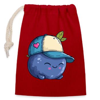 Kawaii Blaubeere mit Cap - Verschließbarer Geschenkbeutel aus Baumwolle (14x20cm) - Rot - Vorne