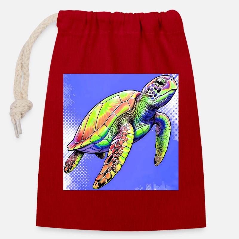 turtle - Closable cotton gift bag (14x20cm) - red