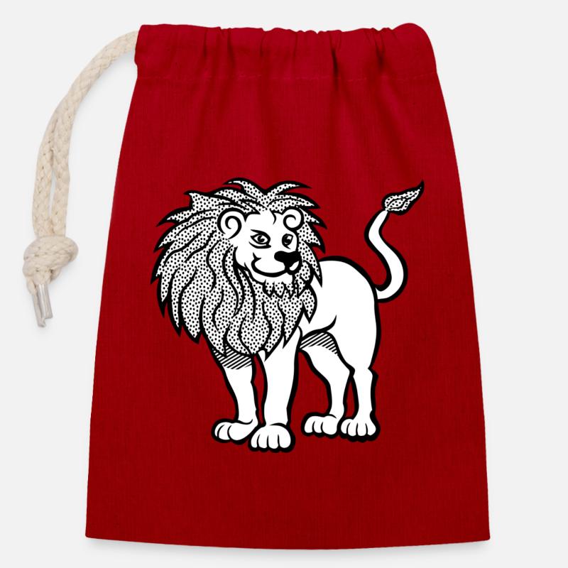 lion - Closable cotton gift bag (14x20cm) - red