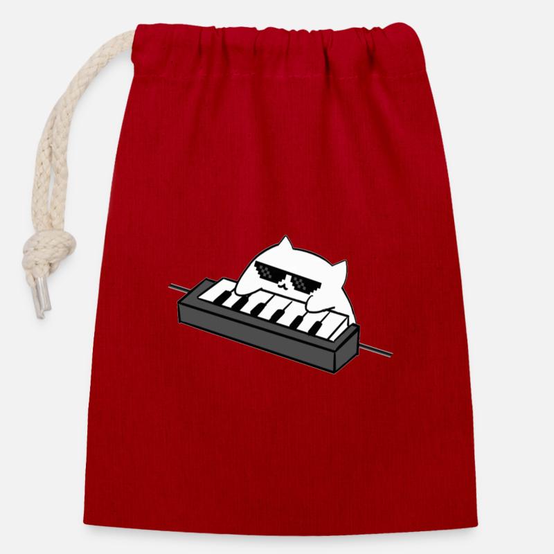 Katzen DJ am Keyboard - Verschließbarer Geschenkbeutel aus Baumwolle (14x20cm) - Rot