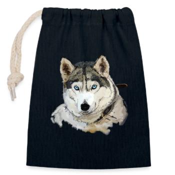 Husky - Sac cadeau en coton avec cordon (14 x 20 cm) - bleu marine - Devant