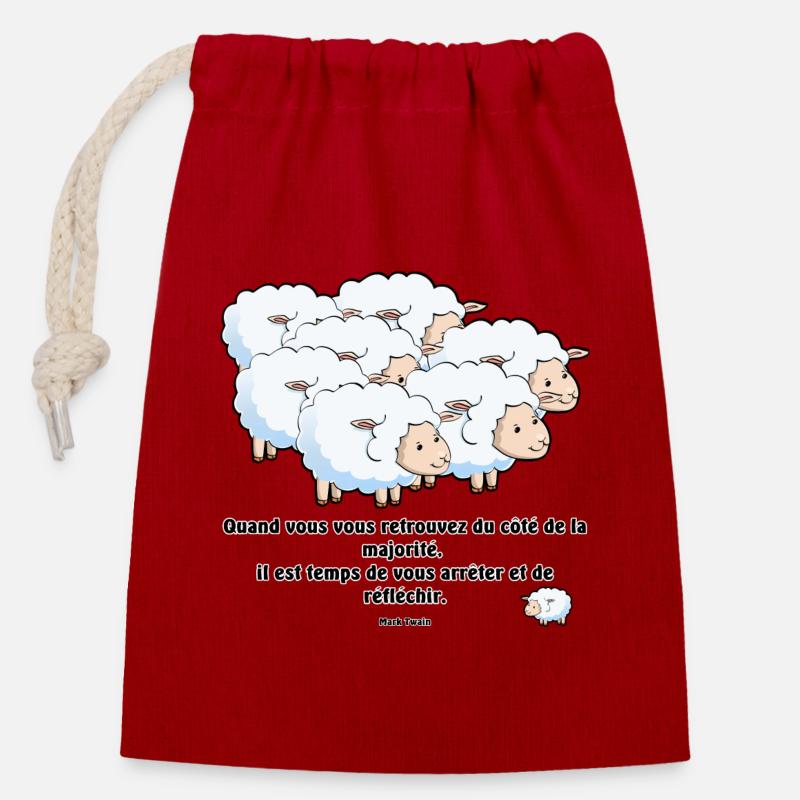 Les moutons de la majorité... - Sac cadeau en coton avec cordon (14 x 20 cm) - rouge