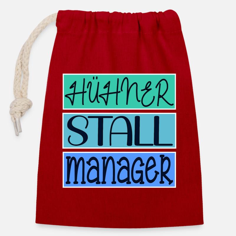 HÜHNERSTALL MANAGER HÜHNER - Verschließbarer Geschenkbeutel aus Baumwolle (14x20cm) - Rot