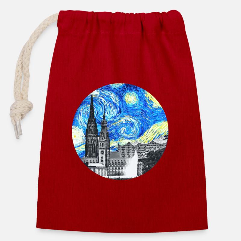 Minuit à Hambourg - Sac cadeau en coton avec cordon (14 x 20 cm) - rouge