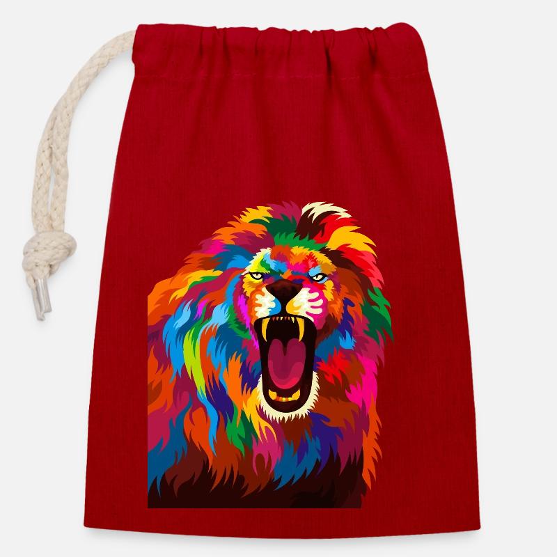 Rainbow Lion - Closable cotton gift bag (14x20cm) - red