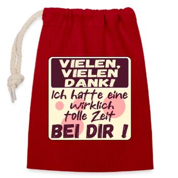 Dankbare Zeit - Abschiedssprüche - SICH BEDANKEN - Verschließbarer Geschenkbeutel aus Baumwolle (14x20cm) - Rot - Vorne