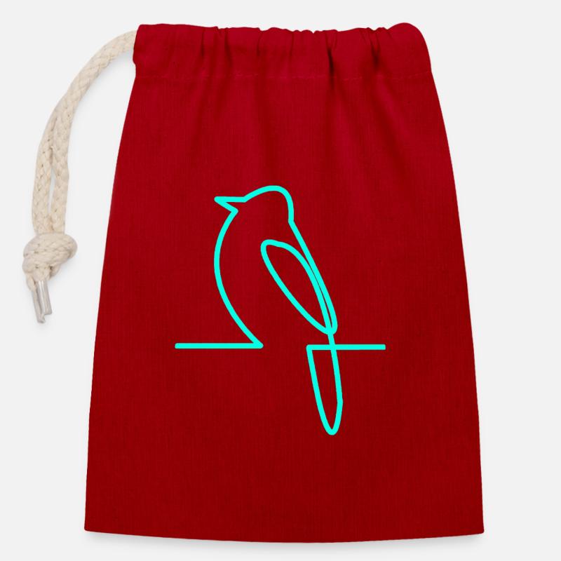 Oiseau néon sur la branche - Sac cadeau en coton avec cordon (14 x 20 cm) - rouge