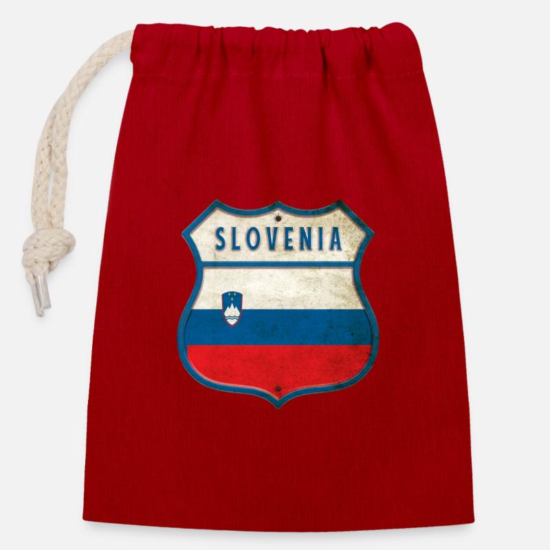 Slowenien Flaggen Wappen Design - Verschließbarer Geschenkbeutel aus Baumwolle (14x20cm) - Rot