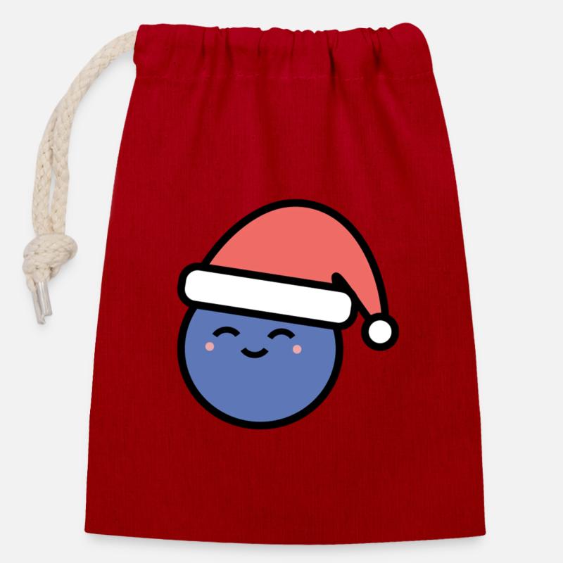 Baie de Noël - Sac cadeau en coton avec cordon (14 x 20 cm) - rouge