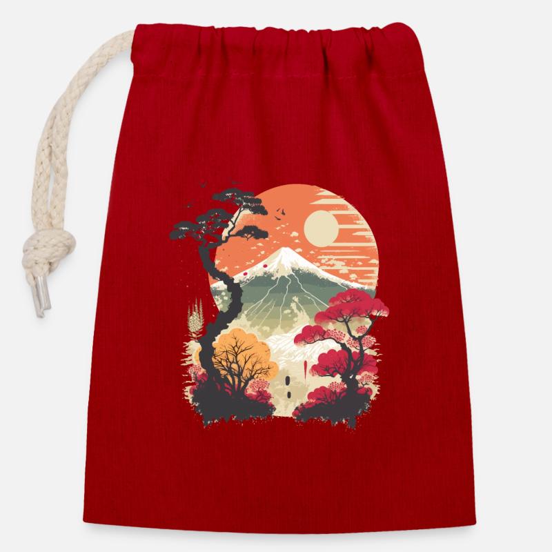 Far Eastern - Closable cotton gift bag (14x20cm) - red