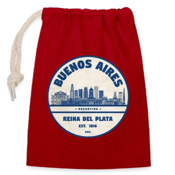 Buenos Aires Skyline Vintage Badge - Closable cotton gift bag (14x20cm) - red - Front