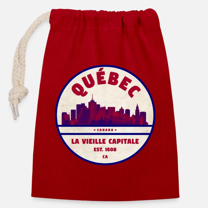 Silhouette de la Vieille Capitale au Québec - Sac cadeau en coton avec cordon (14 x 20 cm) - rouge