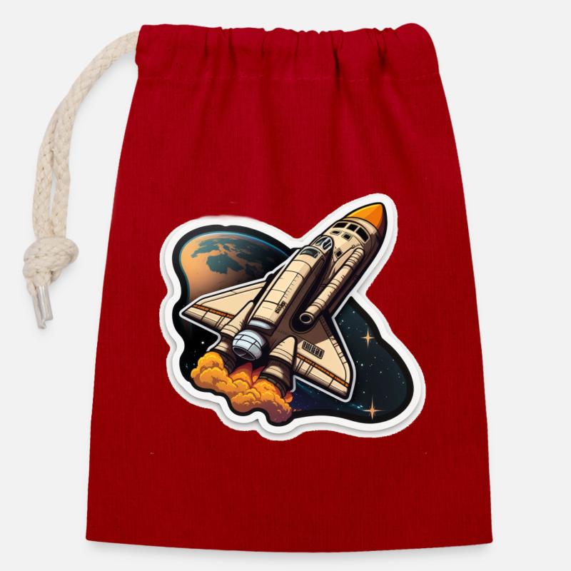 Space Rocket - Verschließbarer Geschenkbeutel aus Baumwolle (14x20cm) - Rot