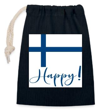 FINLAND FLAG - HAPPY SIGN - Verschließbarer Geschenkbeutel aus Baumwolle (14x20cm) - Navy - Vorne
