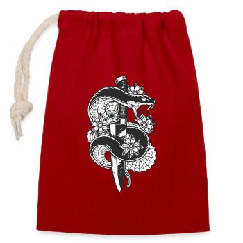 aggressive snake with knife - Closable cotton gift bag (14x20cm) - red - Front