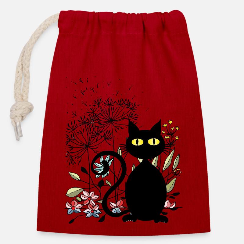 Cat - Closable cotton gift bag (14x20cm) - red