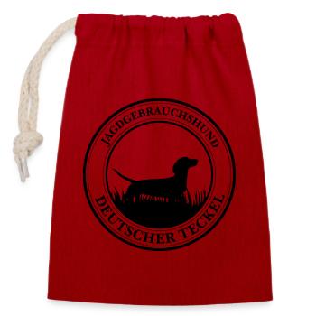 Deutscher Teckel Jagdgebrauchshund Hunde Wilsigns - Verschließbarer Geschenkbeutel aus Baumwolle (14x20cm) - Rot - Vorne