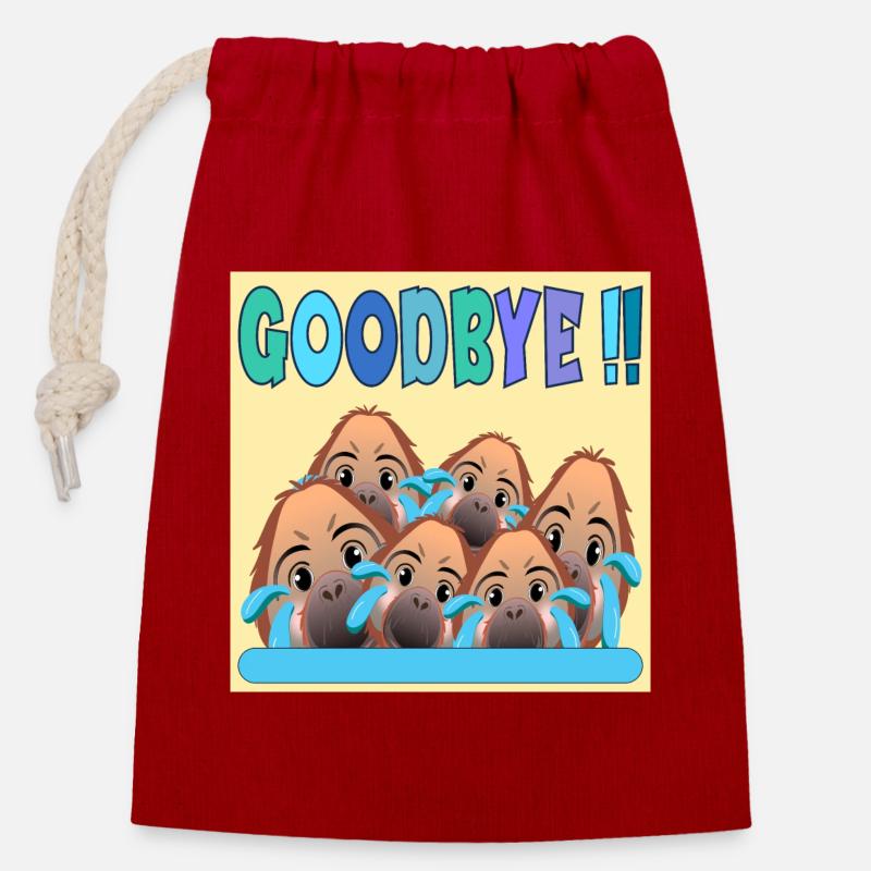 ADIEU ÉQUIPE GOODBYE MONKEY - Sac cadeau en coton avec cordon (14 x 20 cm) - rouge