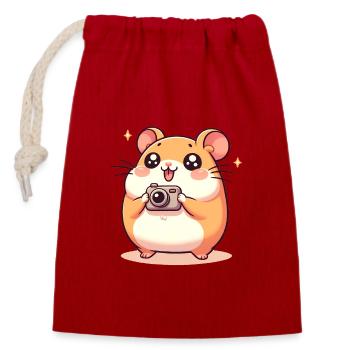 Appareil photo Hamster - Sac cadeau en coton avec cordon (14 x 20 cm) - rouge - Devant