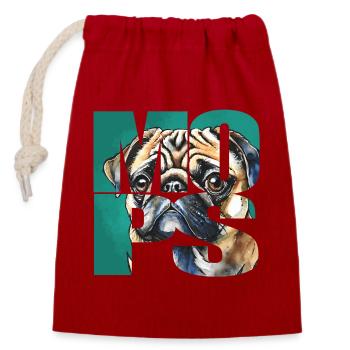 Mops Portrait - Verschließbarer Geschenkbeutel aus Baumwolle (14x20cm) - Rot - Vorne