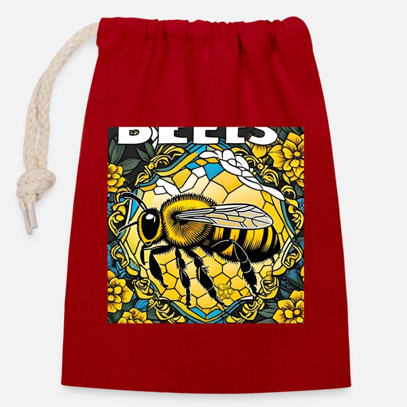 Buzzing Bee - Closable cotton gift bag (14x20cm) - red