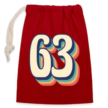 Vintage Retro T-Shirt Nummer 63 Dreiundsechzig - Verschließbarer Geschenkbeutel aus Baumwolle (14x20cm) - Rot - Vorne
