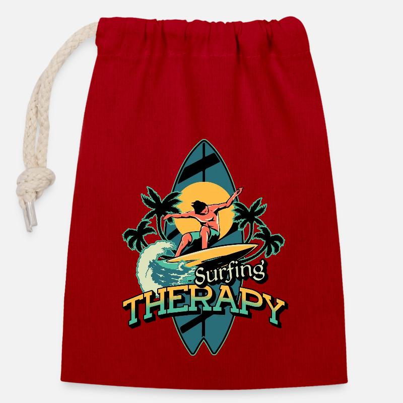 Wave therapy surf - Sac cadeau en coton avec cordon (14 x 20 cm) - rouge
