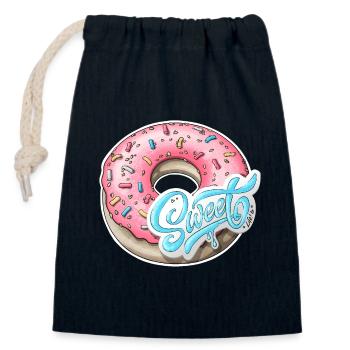 Rosa Streusel Donut mit süßem Etikett - Verschließbarer Geschenkbeutel aus Baumwolle (14x20cm) - Navy - Vorne