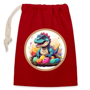Dinobaby petit dinosaure à Pâques - Sac cadeau en coton avec cordon (14 x 20 cm) - rouge - Devant