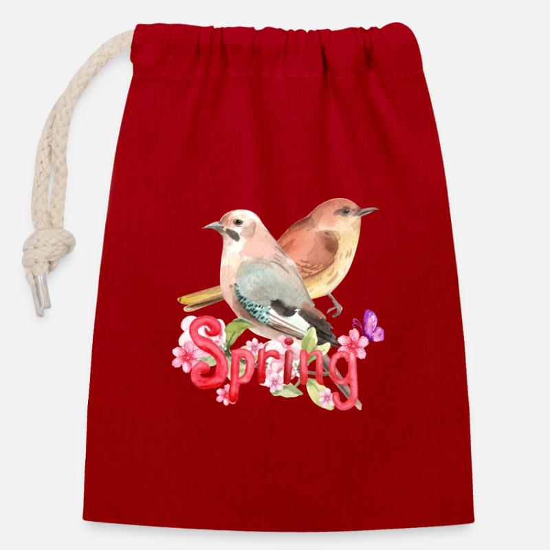 Source - Sac cadeau en coton avec cordon (14 x 20 cm) - rouge