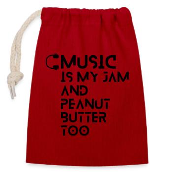 Collection « La musique est aussi ma confiture et mon beurre de cacahuète » - Sac cadeau en coton avec cordon (14 x 20 cm) - rouge - Devant